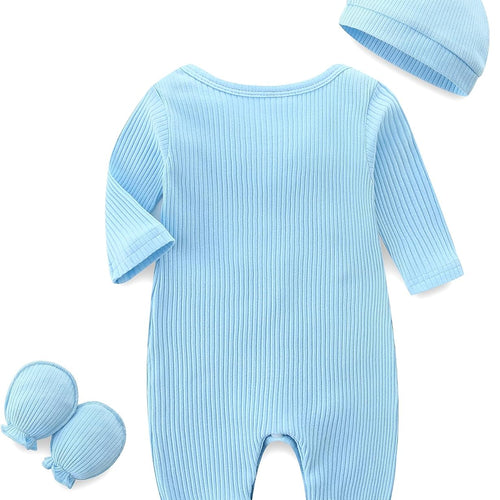 Baby Romper with Baby Mittens & Newborn Hats Footless Long Sleeve | Solid Onesie Hi Im New Here Baby Clothes Boy Girl Newborn Onesie Romper 0-3 Months Baby Boy Stuff Coming Home Outfit Gifts