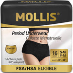 MOLLIS Disposable Period Underwear, Postpartum Panties, S/M, Black, 16Ct | Heavy Flow Period Underwear, Superior Absorbency, Leak Proof Design, Maternity Knickers, Soft Comfort Fit, Unscented
