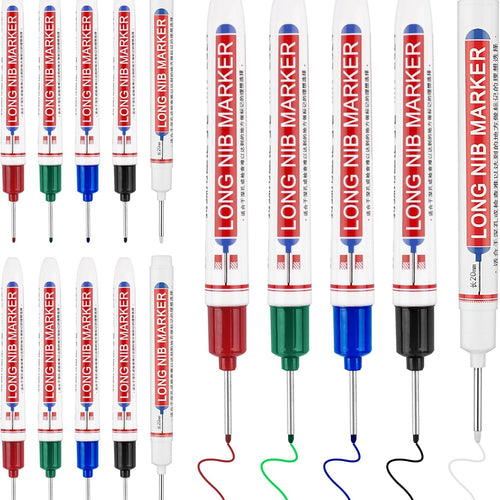 15 Pcs Long Nib Marker, 20 mm Long Head Deep Hole Marker Pens, Fine Nose Tip Deep Reach Permanent Paint Markers for Metal, Marking Pen for Drilling, Carpenter, Woodworking, Construction (Colorful)
