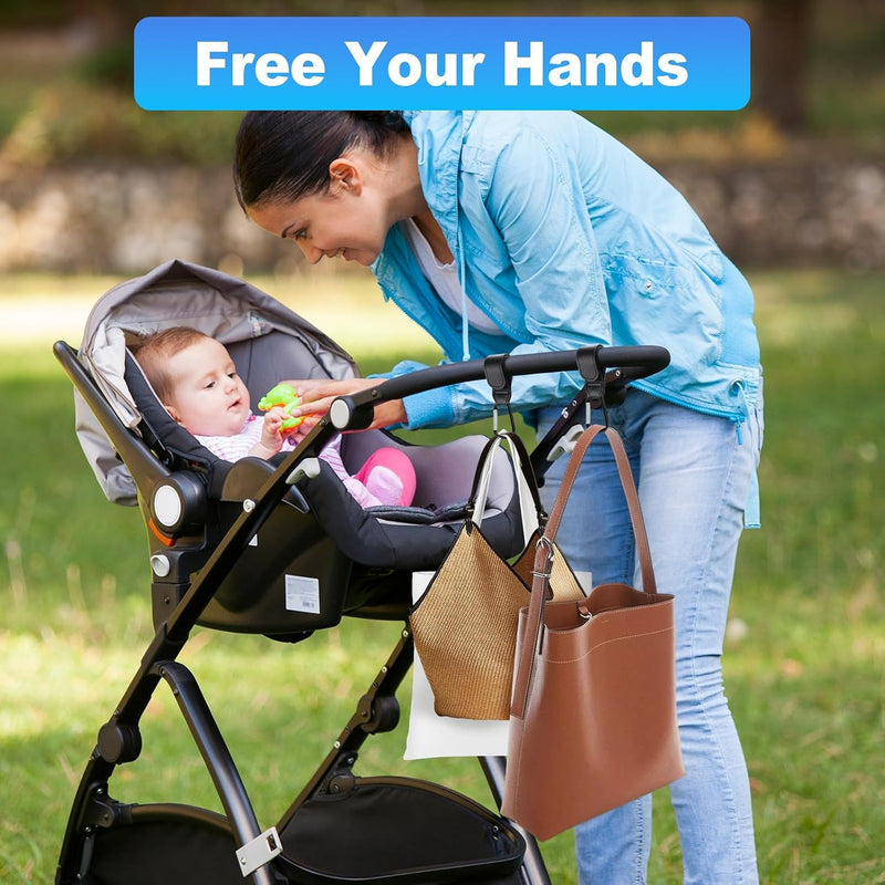 4 Pack Stroller Hooks, Non-Slip Carabiner Clips for Baby Stroller | Adjustable Stroller Hooks Hold Diaper Bags & Purses. Universal Carabiner Clips Fit Strollers, Bikes, Wheelchairs and Walkers