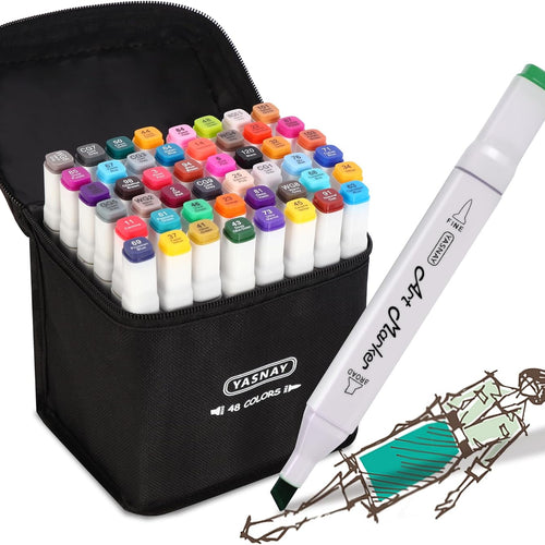 YASNAY Alcohol Markers, 48 Colors Dual Tip Art Marker, Drawing Markers, Coloring Marker for Kids Sketching Adult Coloring