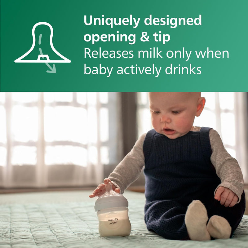 Philips Avent Glass Natural Bottle with Natural Response Nipple, Baby Gift Set, SCD858/01 | 3x 4oz & 2x 8oz Borosilicate Glass Bottles, Baby-Controlled Flow, No-Drip Design, Anti-Colic Valve, BPA-Free, SCD858/01