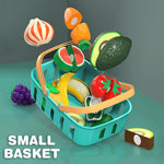 Cutting Play Food Toys for Kids with 28-Piece Fruits and Vegetables Set and Shopping Storage Basket