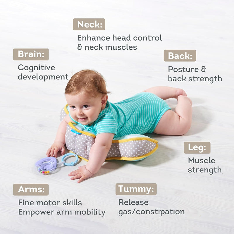 Taf Toys Baby Tummy Time Support Pillow | Comfortable, Ergonomic Design for 2-6 Month Olds, Detachable Toys