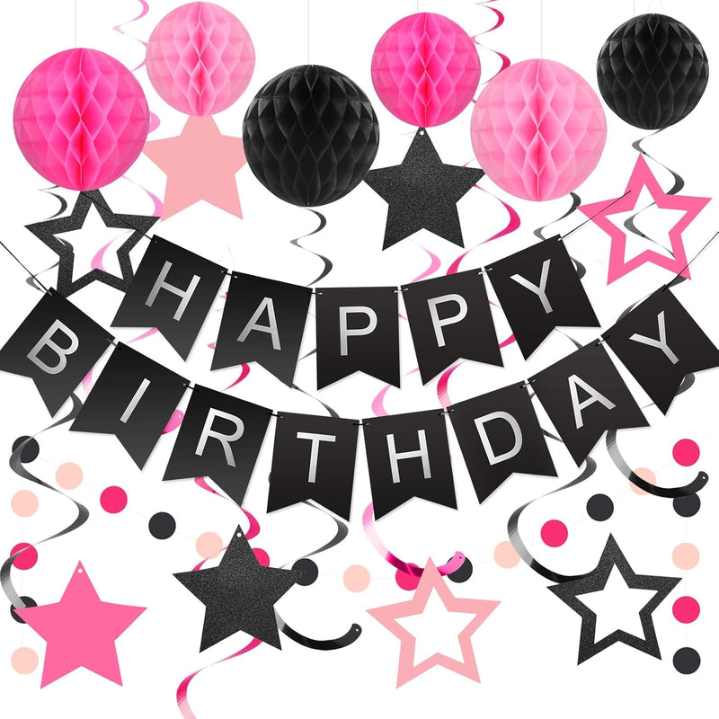 Vibrant Birthday Decorations: Happy Birthday Banner, Honeycomb Balls, Hanging Swirls, Garland for Men, Women, Boys, Girls