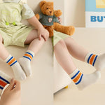 Toddler Grip Socks with Non-Slip Unisex Baby Stripe Crew Cotton Socks | Retro Seamless Ankle Socks for Girls Boys 6 Pairs