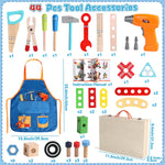 Educational Montessori Tool Set for 3-5 Year Old Boys and Girls, 44 Pcs Wooden STEM Toys with Drill and Apron