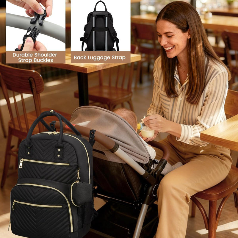 Pritent Diaper Bag Backpack, Baby Bag Backpack Baby Essentials for Mom Dad | With Pacifier Case, Diaper Bags, Baby Diaper Bag, Insulated Pocket, Diaper Backpack for Baby Girl Boy(Black,M)