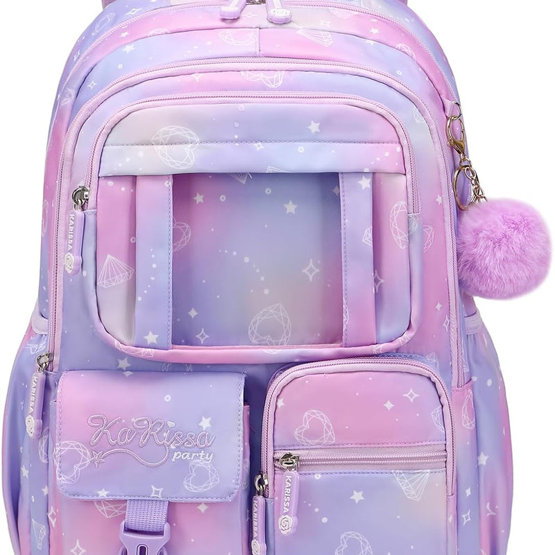 PIG PIG GIRL Kids Backpack for Girls - School Bags for Middle School Students - Book Bag for Elementary Primary - Kawaii Ita Backpack - Purple