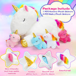 kmuysl unicorn mommy plush toys for girls ages 0-8, soft fabric, 4 baby unicorns, gift box