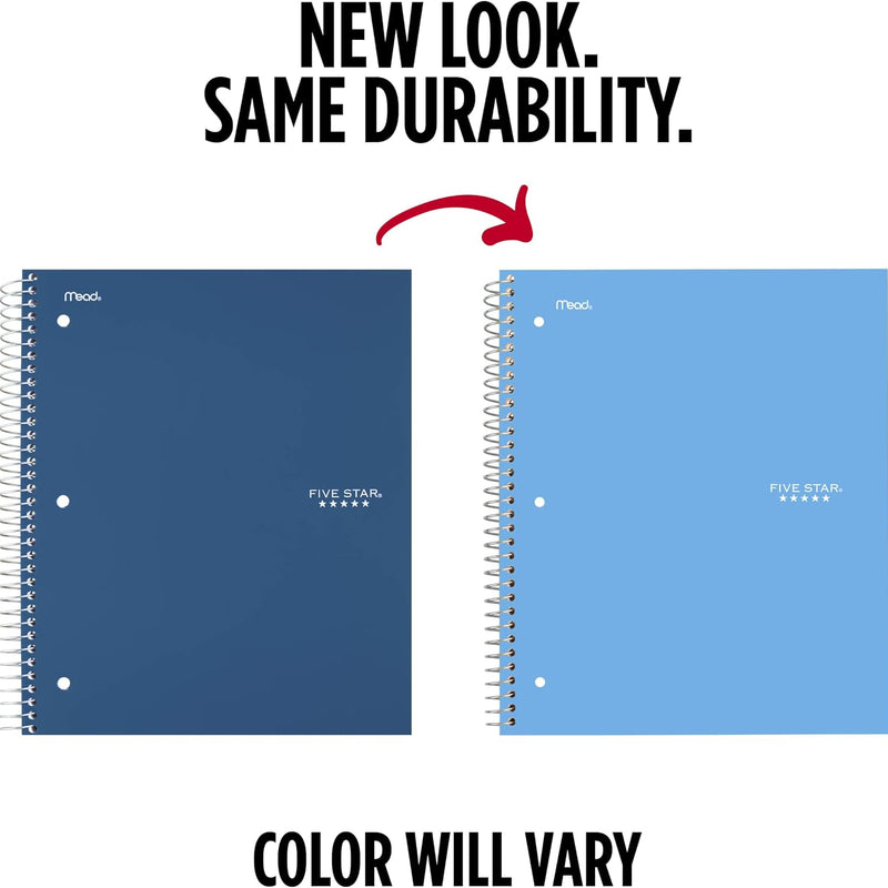 Five Star Spiral Notebook + Study App, 5 Subject, College Ruled Paper, 8-1/2" x 11", 200 Sheets, Fights Ink Bleed, Water Resistant Cover, Pacific Blue (73635)