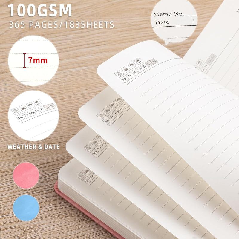 Lined Journal Notebook 365 Pages, A5 Leather Journals for Writing Women & Men, Hardcover Notebook with 100GSM Thick Paper, Daily Journal Notebook for Travel, Work, School, Note Taking, College Ruled