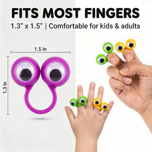 3 Otters Multicolor Googly Eye Finger Puppets Rings for Kids, Safe Non-Toxic Plastic Trinkets, Ideal Party Favors, School Prizes, and Goodie Bag Stuffers for Creative Play.