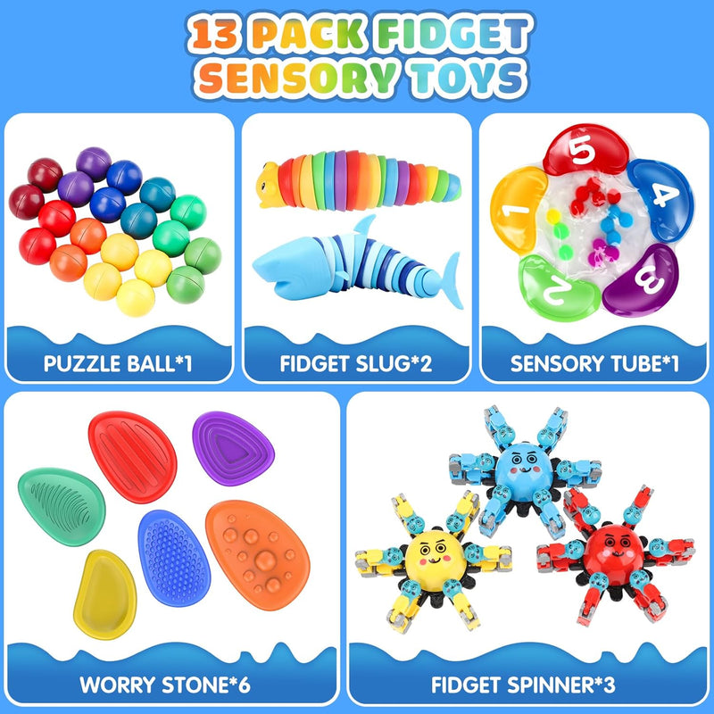 Fidget Sensory Toys for Kids Adults with Autism ADHD: 13 Pack Anxiety Relief Items Toy, Fun Classroom Prize & Travel Toys, Stress Relief Toy Gifts Party Favors for Kids