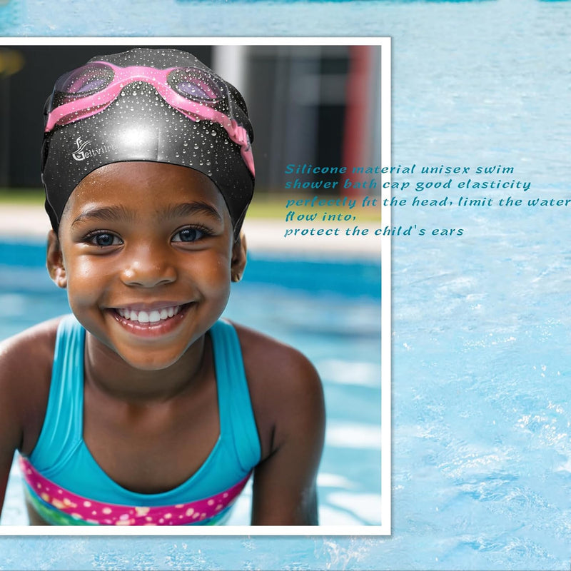 Extra Large Swim Cap for Kids Black Girls Aged 4 to 16 with Long Hair Braids Dreadlocks, Waterproof Silicone Swimming Hat Turban Hair Protection for Boys Toddler Children Youth
