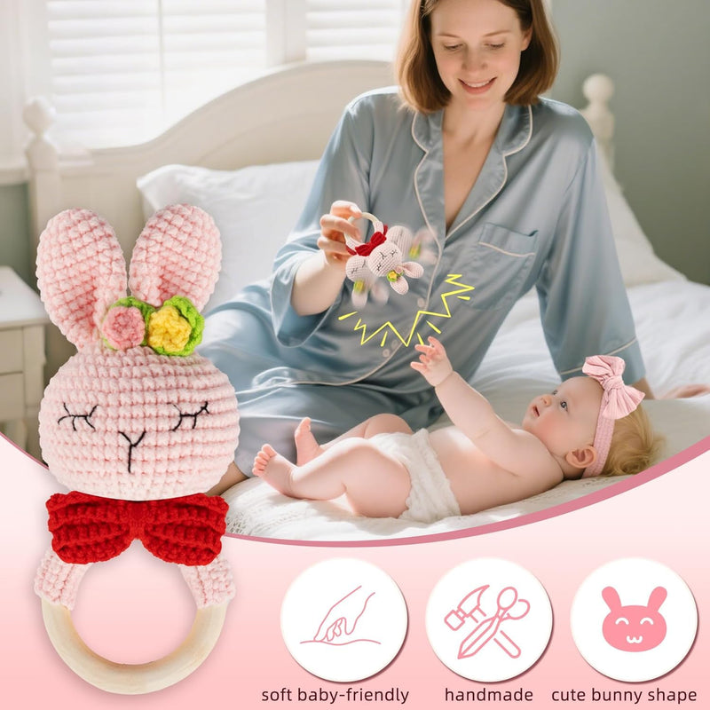 Newborn Baby Girl Gift, 9 Pcs Baby Gifts for Girls Newborn Essentials, New Baby Girl Gift Basket Baby Shower Gender Reveal Gifts, New Mom Gift Swaddle Blanket Bunny Rattle Gift Set
