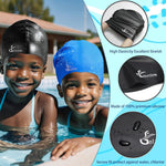 Extra Large Swim Cap for Kids Black Girls Aged 4 to 16 with Long Hair Braids Dreadlocks, Waterproof Silicone Swimming Hat Turban Hair Protection for Boys Toddler Children Youth