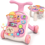 QDRAGON 3 in 1 Baby Walker and Activity Center for Girl 12-18 Months, Pink | Baby Push Walker, Sit to Stand Learning to Walk, Early Educational Push Toys with Music Panel for Infant Toddler