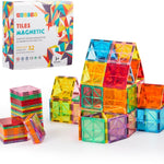 OugerToy 104PCS Magnetic Tiles STEM Building Blocks for Kids Ages 3-9, Educational Stacking Toys with Car Bases