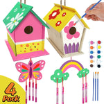 4 Pack DIY Bird House Wind Chime Kit for Crafts for Kids Ages 4-8 | Build and Paint Birdhouses Wooden Arts Kits Easter Basket Stuffers Gifts for Girls Kids Boys Toddlers Ages 3-5 4-6 6-8 8-12