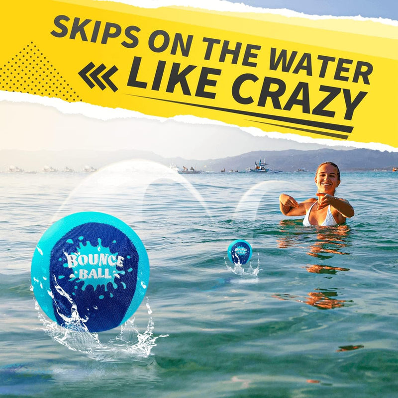 Bambilo Water Skipping Ball | 2-Pack Bounce Balls | Water Bouncing Beach Balls & Grip Ball | Pool Toys for Kids Age 5-8-12 | Great Summer Water Toy for Beach Swimming Pool River Lake
