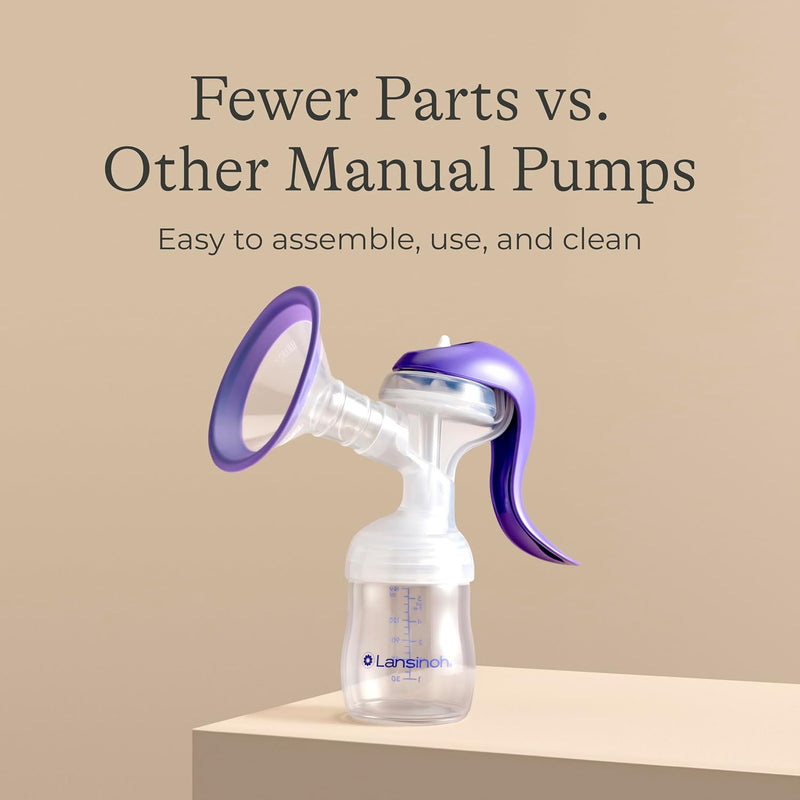 Lansinoh Manual Breast Pump, Breast Feeding Hand Pump with Comfortable Flange, Includes 5oz Baby Bottle with Slow Flow Nipple, Breastfeeding Essentials