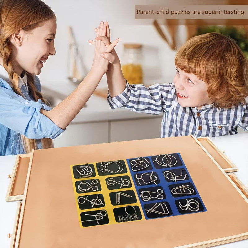 Metal Brain Teaser Puzzles, Set of 32 with Pouch, Steel IQ Games Physics Mind Metal Puzzles for Adults, Basket Stocking Stuffers for Boys Girls Adults Challenge Gifts
