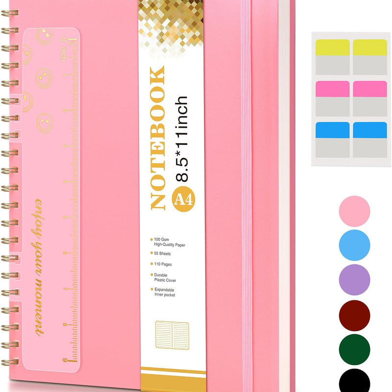 Spiral Notebook Journal 8.5” x 11”, A4 Large Pink Notebooks for Women Men, College Ruled Lined Journal, 100 GSM Paper, Plastic Hardcover Spiral Bound Journals for Work School Note Taking Business