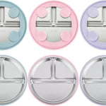 PandaEar 3 Pack Stainless Steel Baby Suction Plates, Divided Toddler Plate for Baby Led Weaning Supplies, Non-Slip Toddler Baby Feeding Set Dishwasher Safe (Pink/Linen/Light Pink)