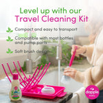 Dapple Baby Travel Cleaning Kit - 5 Piece- Baby Bottle & Dish Soap, Bottle Brushes, and Drying Rack - Newborn Essentials
