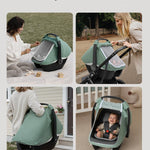 Blissful Diary Baby Car Seat Cover, Extra Large Mesh Window, Breathable Muslin Cotton, Infant Windproof Canopy, Must-Have Baby Gift - Roman Green