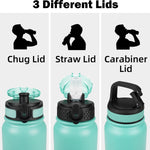 Oldley Insulated Water Bottle 20oz for Adults Kids Stainless Steel Water Bottles with Straw/Chug/Carabiner 3 Lids Fruit Strainer Double Wall Vacuum Wide Mouth BPA Free Leak-Proof for School Travel