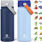 GoKEDA 18oz Kids Water Bottle, 2 Pack Stainless Steel Straw Cup | DIY Stickers, BPA-Free, Stainless Steel, Keeps Cold 24h, Leak-proof, Dust-Proof Lid, Sturdy, School, Gifts