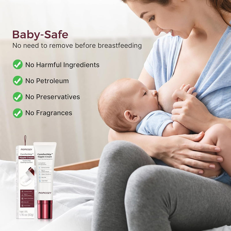 Momcozy Cooling Nipple Cream Safe for Nursing,Fast Relief with Cooling Ceramic Applicator for Cracked Nipple & Dry Skin, No Lanolin Nipple Butter,Plant-Based Formula, Breastfeeding Essentials, 1.76oz