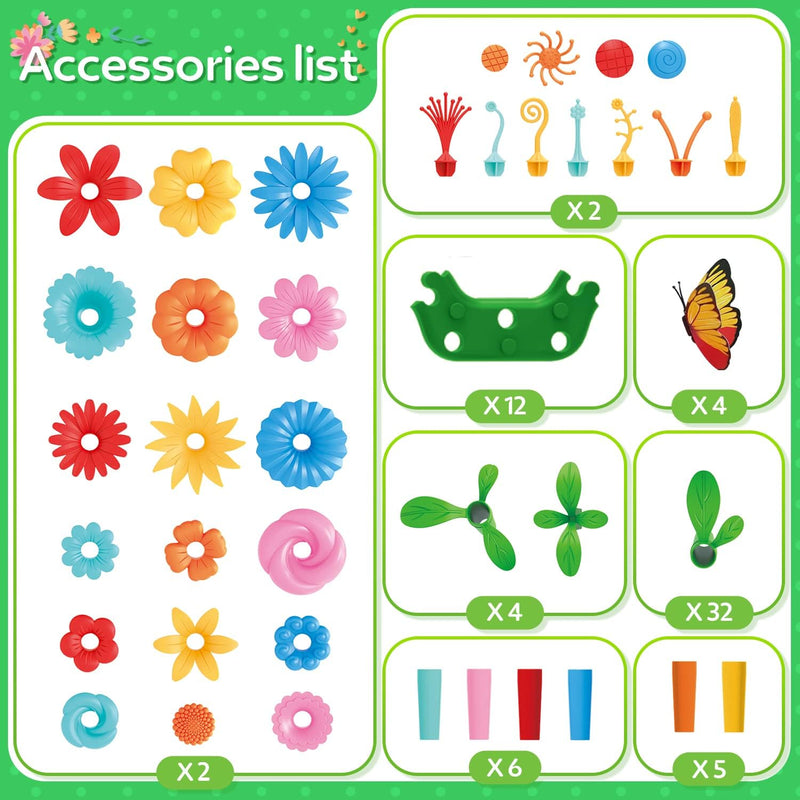 YEEBAY Flower Garden Building Toys for Girls Ages 3-7 - STEM Gardening Set with 148 PCS