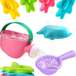 Fajiabao Toddler Bath Toys for Kids Ages 1-3 Stack, Scoop & Pour Set 5 PCS | Drain Quickly Nest for Easy Storage with 3 Animal Stacking Cups, Watering Can & Scoop for Floating Bathub Water Table Play