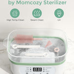 Momcozy 7-in-1 Baby Bottle Brush Set with Drying Rack, Pink | Silicone Nipple Straw Brushes, Soap Dispenser Storage Box, Foldable Drain Rack, Portable Bag, BPA-Free, Home & Travel