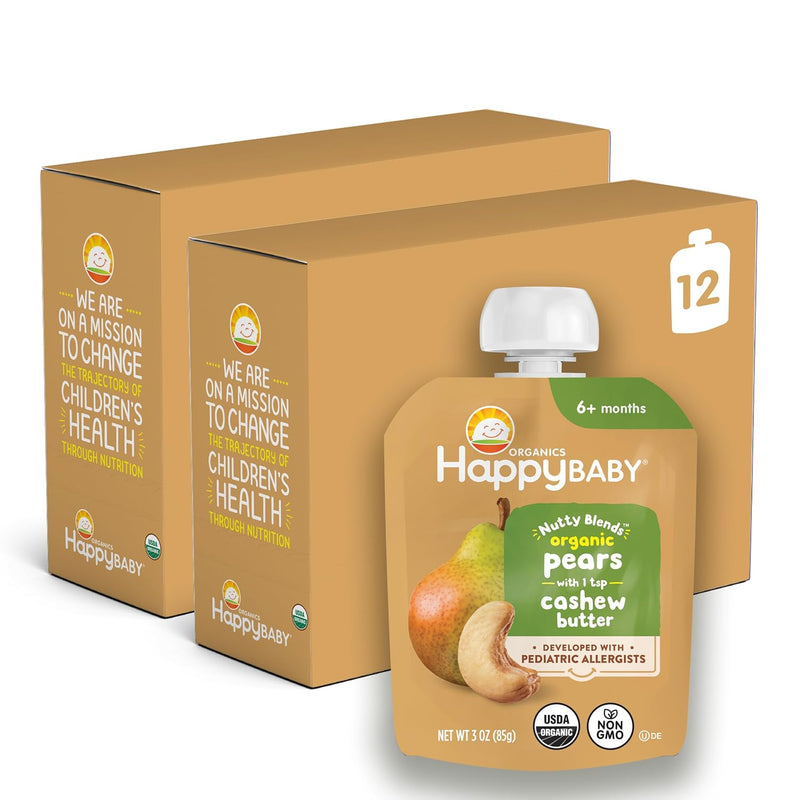 Happy Baby Organics Nutty Blends Stage 2, Bananas & Peanut Butter Organic Baby Food, Pack of 12 (3 oz each)