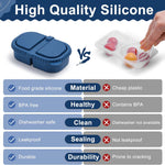 3 Pack Silicone Reusable Snack Containers with Lids - 8 oz Double Compartment Snackle Box for Kids & Adults, BPA-Free & Leakproof, Small for Dressing, Snacks, School, Office, Picnic