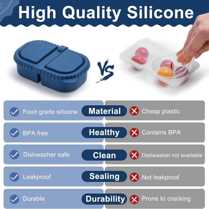 3 Pack Silicone Reusable Snack Containers with Lids - 8 oz Double Compartment Snackle Box for Kids & Adults, BPA-Free & Leakproof, Small for Dressing, Snacks, School, Office, Picnic