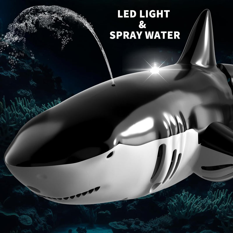 Bennol 1:18 scale 2.4GHz RC shark toys for kids with light and spray water functions, waterproof design
