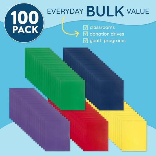 Blue Summit Supplies 100 Pack Paper 2 Pocket Folders Bulk, Two Pocket Folders Bulk, Our Folder with Pockets are Designed for Office and Classroom Use Folder with Pockets, Assorted 5 Colors