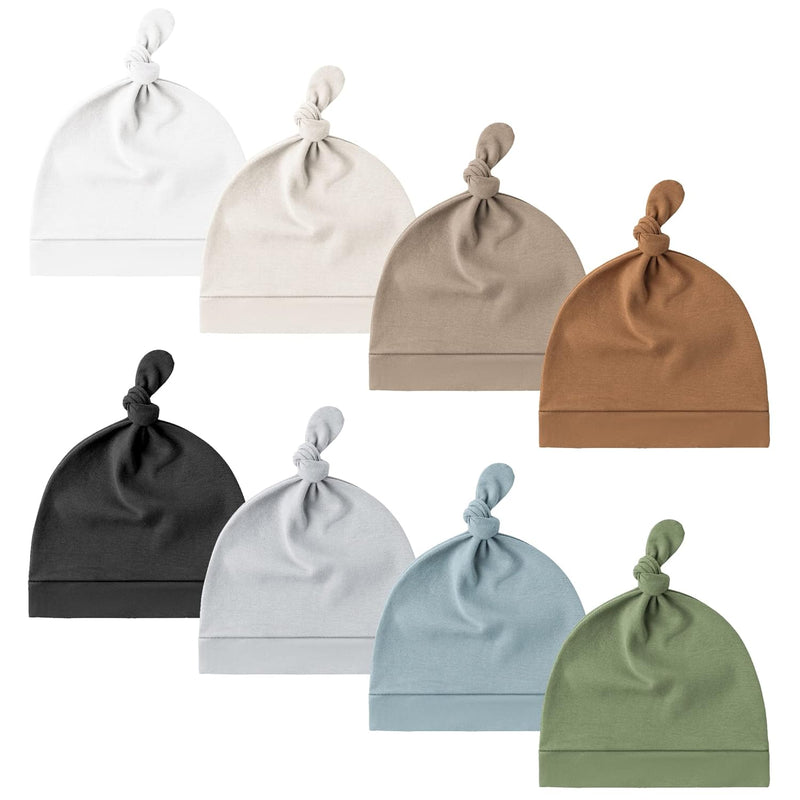 Konssy 8 Pack Baby Newborn Hats, Beanie Hat for Infant Girl Boy 0-6 Months | Knot Sleepy Baby Hats, Buttery Soft & Stretchy Fabric, Preemie & Newborn Hospital Hat, for All Season, (Beige)