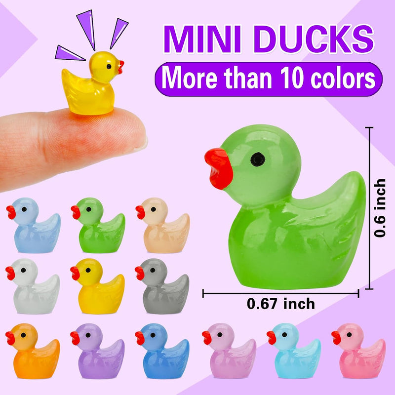 JYXT 250 Pcs Mini Resin Ducks Glow in The Dark, Tiny Animals Figures to Hide Luminous Miniature Plastic Duck for Fish Tank Aquarium Fairy Garden Dollhouse Micro Landscape Birthday Parties Decor