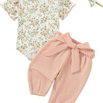 SUNNY PIGGY Newborn Infant Baby Girl Clothes Outfits Ruffle Romper Floral 4Pcs Pants Sets Toddler Girls Clothing Set