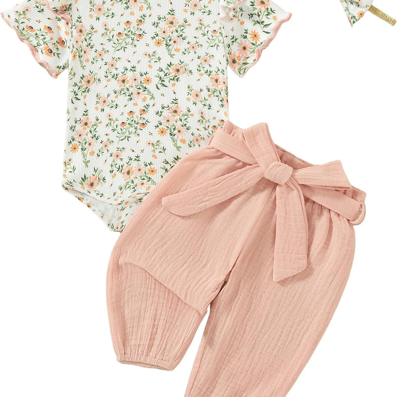 SUNNY PIGGY Newborn Infant Baby Girl Clothes Outfits Ruffle Romper Floral 4Pcs Pants Sets Toddler Girls Clothing Set