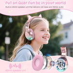 QearFun Kids Cat Ear Bluetooth Headphones, 60H, 74/85/94dB Volume Limit | Wireless headphones for kids with mic, fast charging, foldable design, wired mode for girls boys, school, tablet, travel