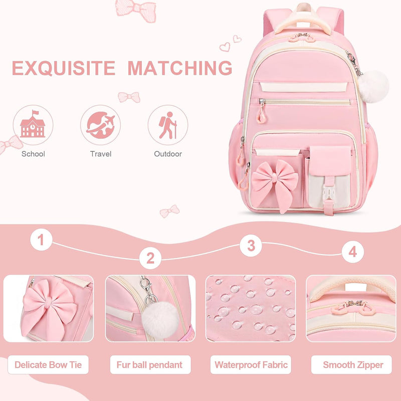 DIGOBAY Backpack for Girls, 3PCS Girls Backpack for School with Lunch Bag Pencil Case, Cute Kids Teens Bookbag for Kindergarten Elementary Preschool Middle School (Pink)