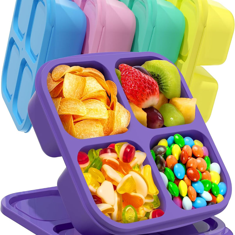 Canfanni 5 Pack Bento Snack Containers, 4 Compartment BPA-free Plastic Food Storage Containers, Divided Lunchable Container, Bento Lunch Box for Work and Travel