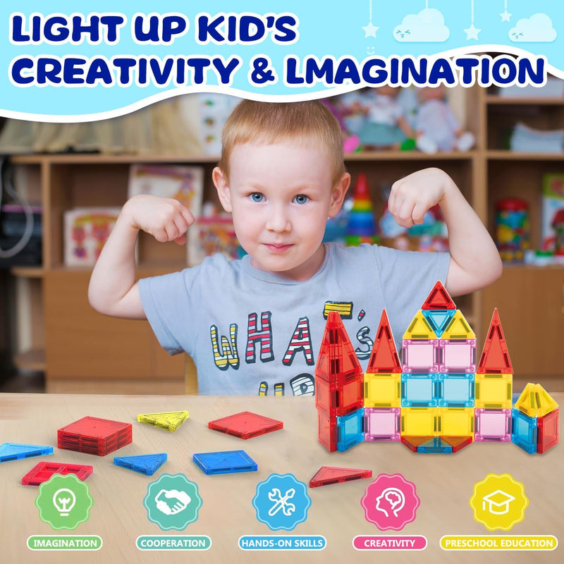 Mini Magnetic Tiles for Kids, Magnetic Building Set, Travel Toys for Ages 3+